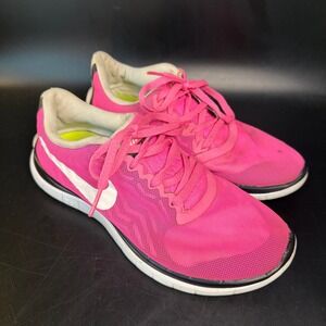 Womens 7.5 Nike Free 4.0 Running Shoes Bright Pink Black 718412-617 Lace Up Mesh